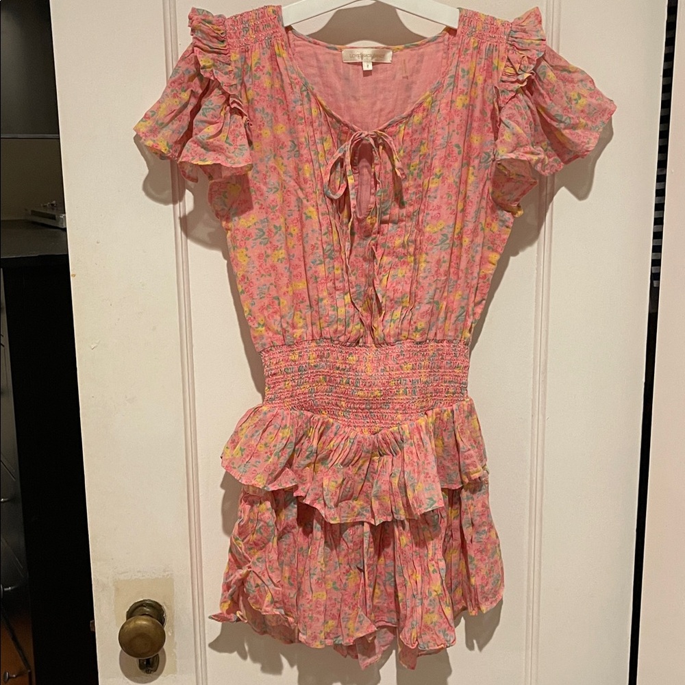 LoveShackFancy Pink Floral Mini Dress